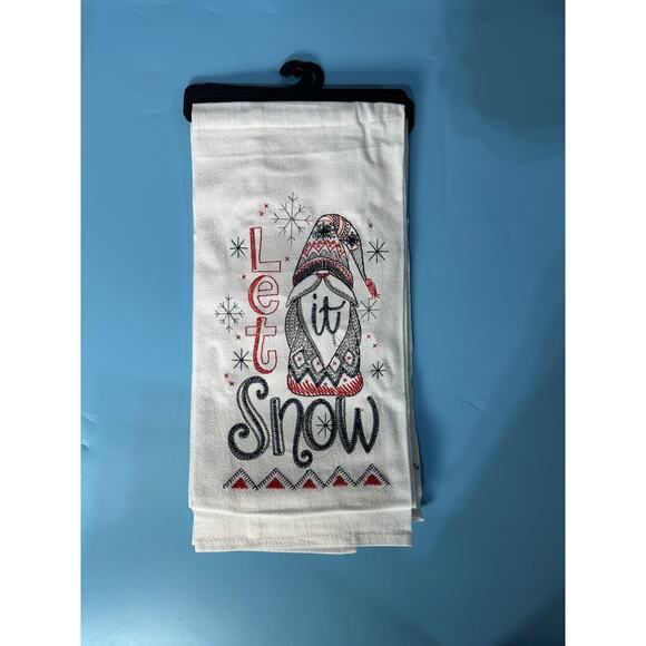 Nordic Gnome Let It Snow Winter Holiday Kitchen Flour Sack Towel Set of 3 - Picture 2 of 3
